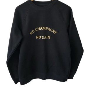 Brunette the Label No Champagne No Gain Gold Print Black Crewneck Sweater Sz S/M